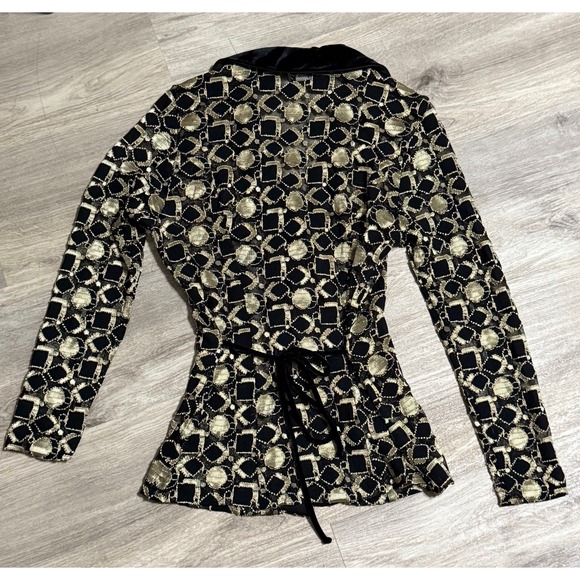 Vintage‎ Sally made in USA sheer black and gold tie back blouse size medium - Picture 6 of 8